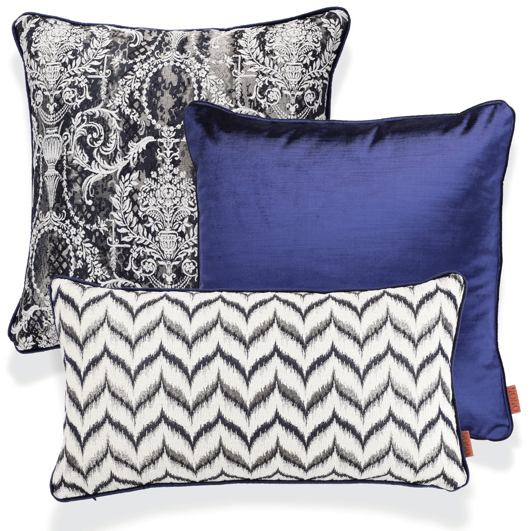 Vicente & Aspen Lacivert Viskon 3'lü Kırlent Seti