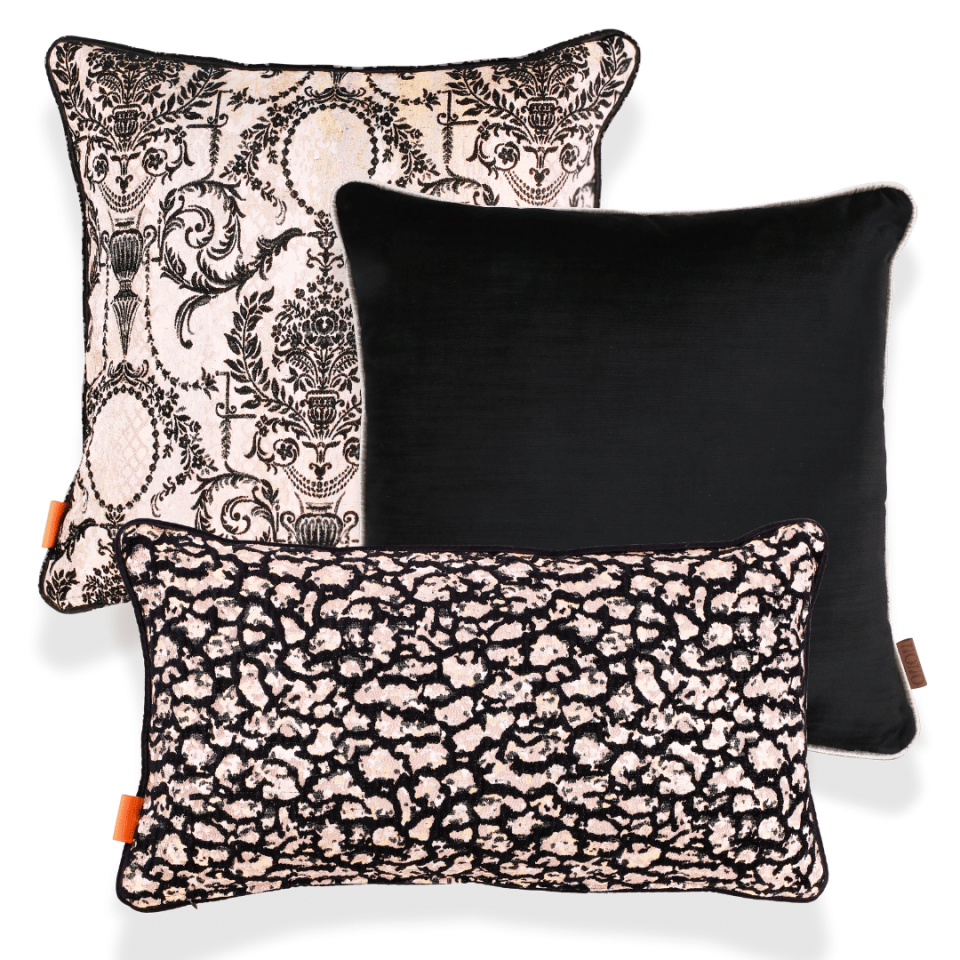 Vicente & Aspen Siyah Viskon 3'lü Kırlent Seti