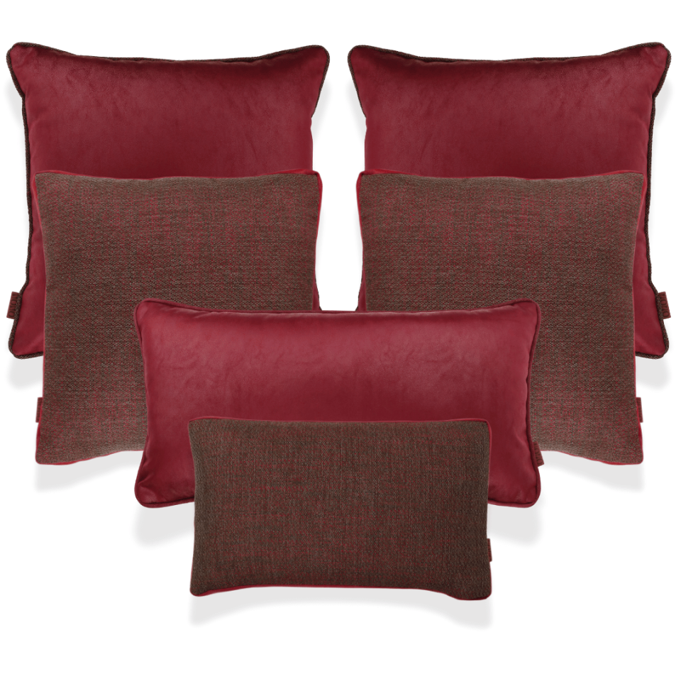 Lara & Nara Kırmızı & Gri Keten Nubuk 6'lı Kırlent Seti