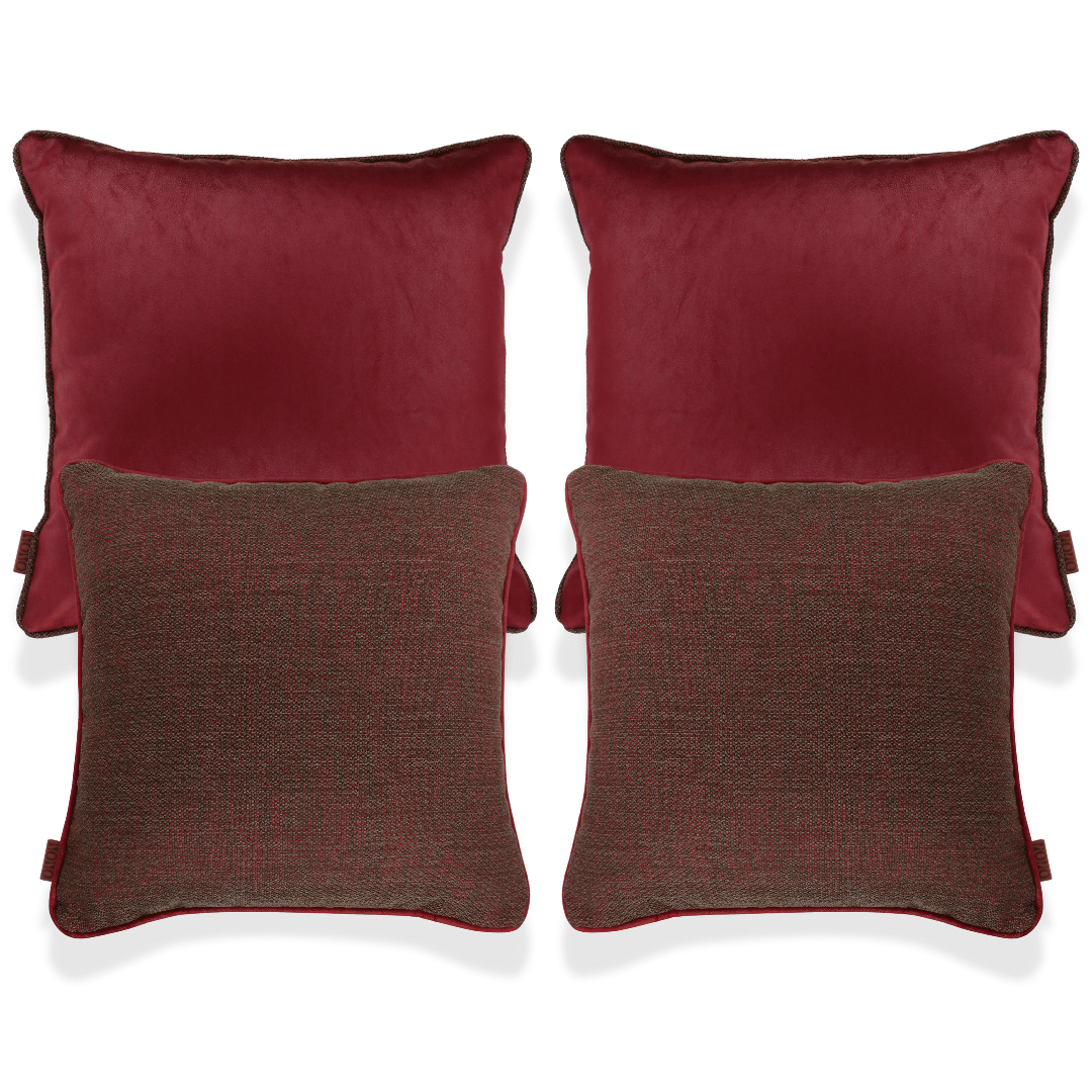 Lara & Nara Kırmızı & Gri Keten Nubuk 4'lü Kırlent Seti