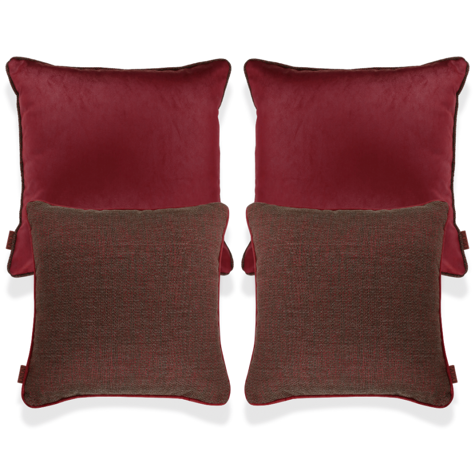 Lara & Nara Kırmızı & Gri Keten Nubuk 4'lü Kırlent Seti