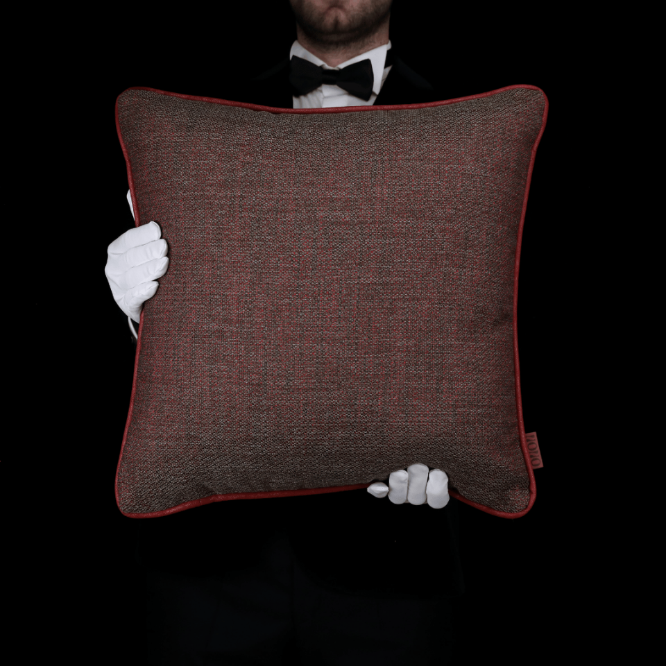 Lara & Nara Kırmızı & Gri Keten Nubuk 4'lü Kırlent Seti